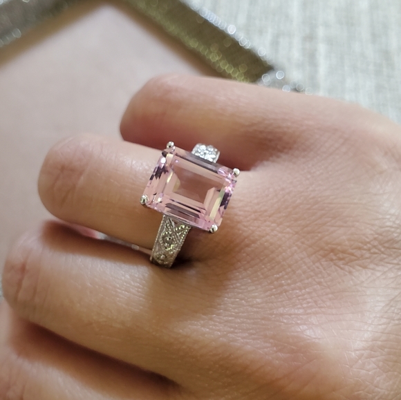 10k White Gold Pink Topaz Ring - Picture 2 of 10